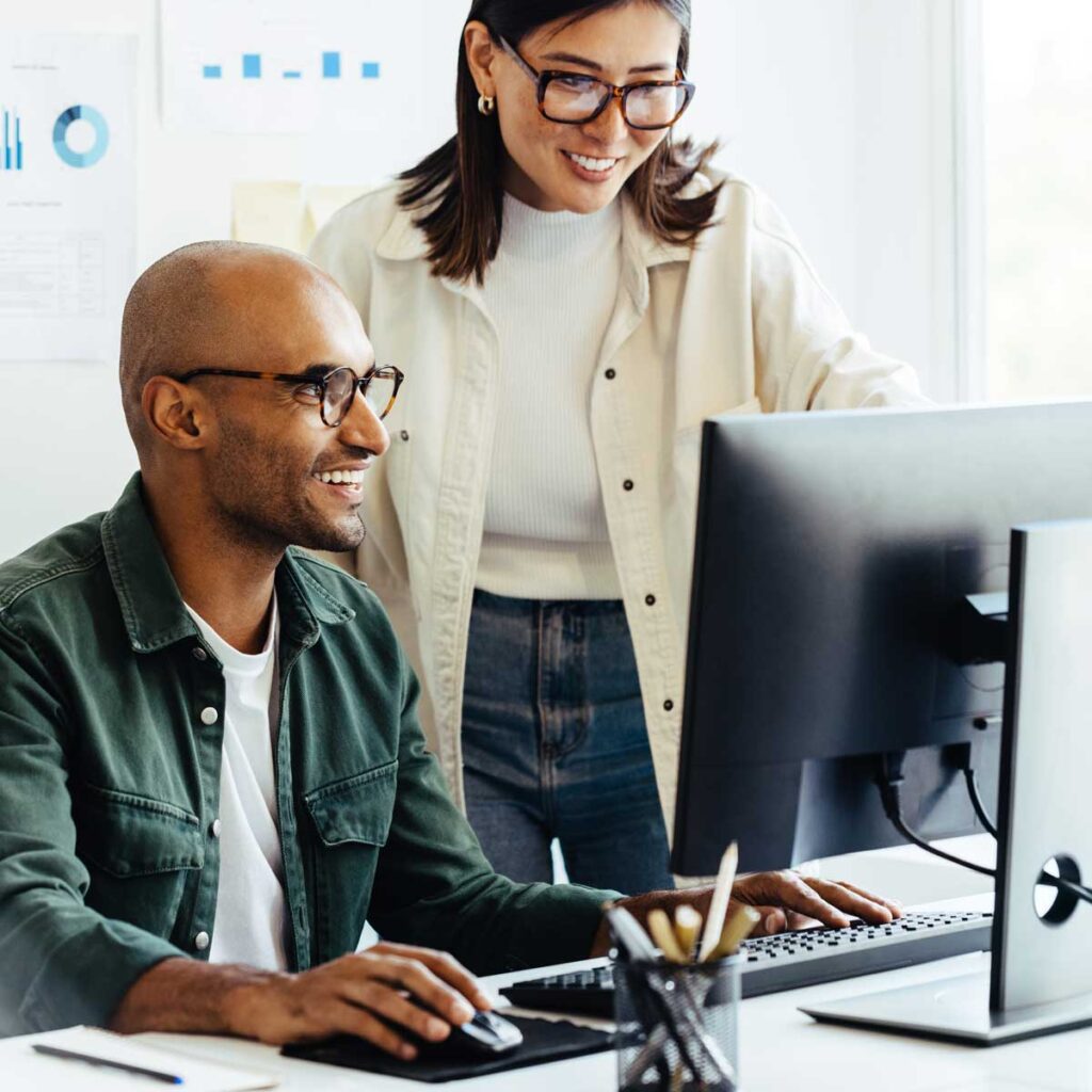 happy people at computer