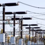A,High voltage,Power,Electrical,Substation.,Power,Lines,,Poles,,Ceramic,And